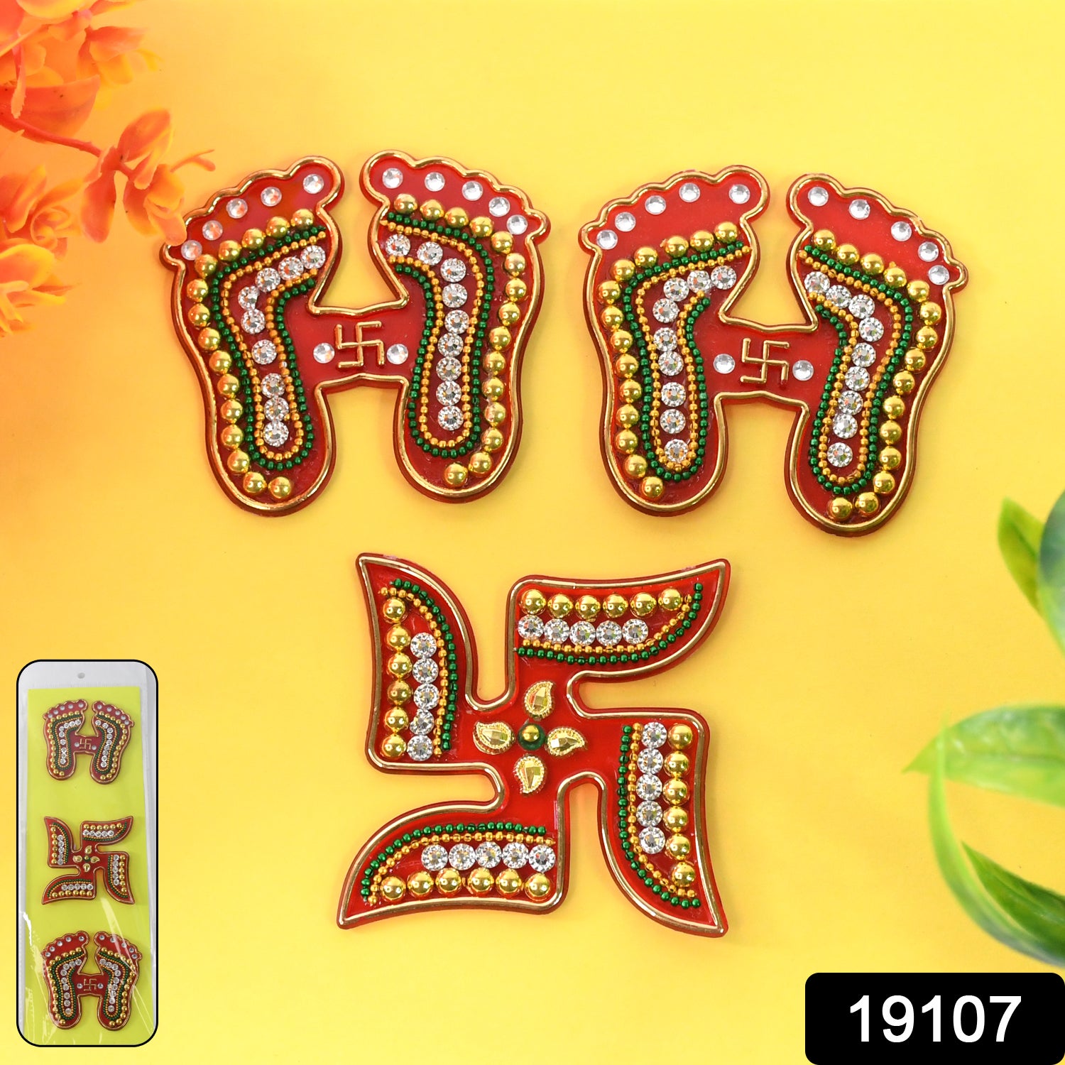 Decorative Laxmi Charan (Pagla)  Swastik Combo Set (3pc Set) Decorative Laxmi Charan (Pagla)  Swastik Combo Set (3pc Set)